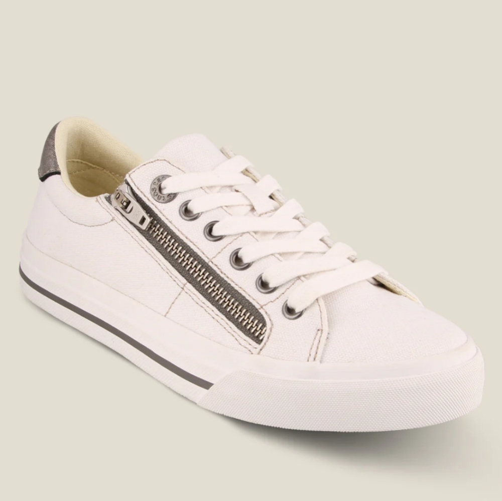 Taos Z Soul White Silver Canvas Zip Sneakers Size: 8.5 women